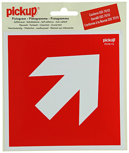 PICTOGRAM ROOD 15X15CM RICHTINGSPIJL 45°
